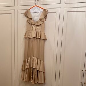 SHOW ME YOUR MUMU Elegant Tan Ruffle Dress